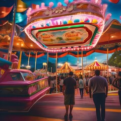 A vibrant carnival with colorful rides, games, and cotton candy stands4