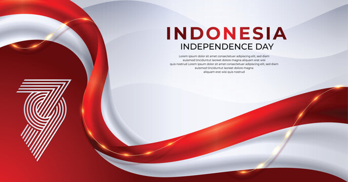 79th Indonesia Independence Day banner with red and white waving ribbon