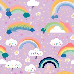 Whimsical Kids Pattern with Vibrant Rainbows