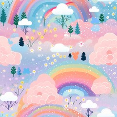 Cute Kids Pattern with Vibrant Rainbows