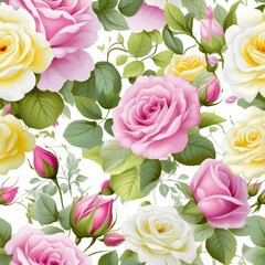 Roses Seamless Pattern in White and Yellow