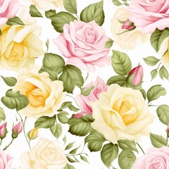 Elegant Roses Seamless Pattern with Yellow Leaves