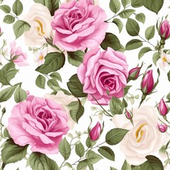 Delicate Roses Seamless Pattern in White and Yellow