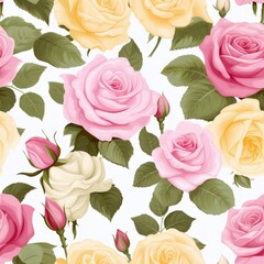 Elegant Roses Seamless Pattern in White and Yellow