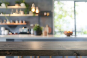 Blurred modern kitchen interior and desk space and outstanding furniture - generative ai