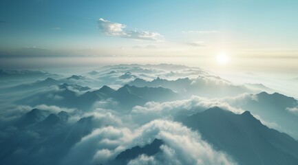 KSBeautiful misty valley at sunrise aerial view of mount - Powered by Adobe