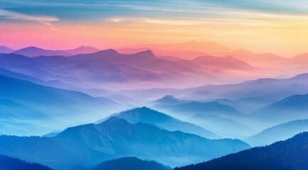 Fototapeta premium KSBeautiful misty valley at sunrise aerial view of mount