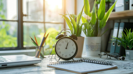 a desk organizer with built-in timer and calendar for efficient time management, displayed on a desk background