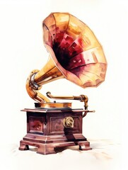 A watercolor illustration of a vintage gramophone