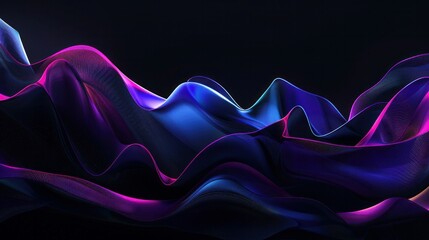 a black background with a few neon colors waves, geometric waves shapes, dark blue, purple, black, mostly black - obrazy, fototapety, plakaty