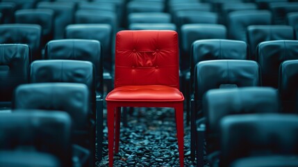 Obraz premium Best candidate concept : Chair standing out of crowd , Business and finance : Generative AI