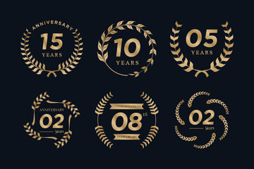 anniversary celebration logo. Wreath anniversary logo design collection