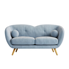 Cute modern round blue upholstered sofa on transparent background