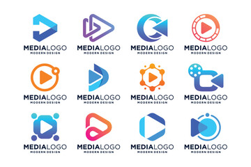 Modern Play media logo design collection