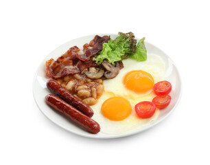 Delicious breakfast with sunny side up eggs isolated on white