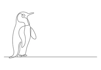 Penguin continuous one line drawing. Isolated on white background vector illustration 