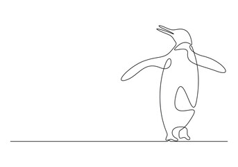 Penguin continuous one line drawing. Isolated on white background vector illustration 