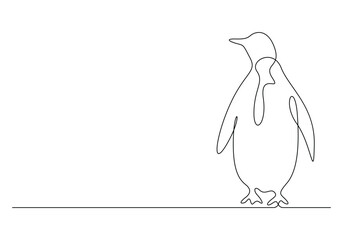 Penguin continuous one line drawing. Isolated on white background vector illustration 