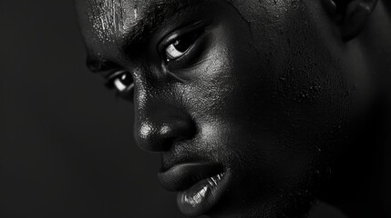 Closeup portrait of beautiful african american woman with black makeup.