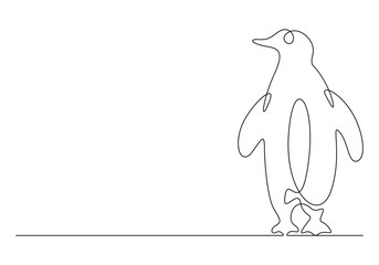 Penguin continuous one line drawing. Isolated on white background vector illustration 