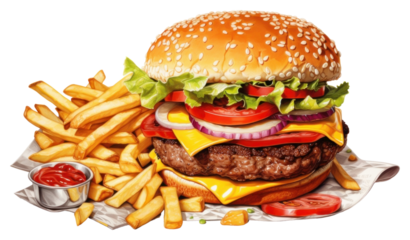 PNG Ketchup burger fries food.