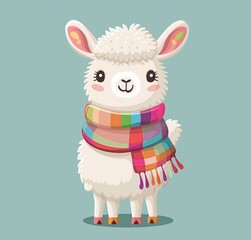 Naklejka premium Cute simple illustration of an alpaca, flat graphic, simple shapes, pastel background, simple details, cute cartoon style, children's book illustration, digital art medium, simple design