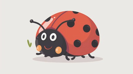 Cute smiling ladybug on a white background style cartoon. kids print or book cover, clip art style, simple design, flat colors and a pastel color palette, simple lines