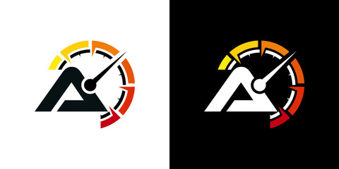 Letter A racing logo, with logo speedometer for racing, workshop, speed