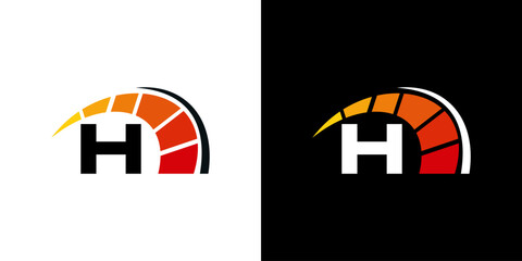 Letter H racing logo, with logo speedometer for racing, workshop, automotive