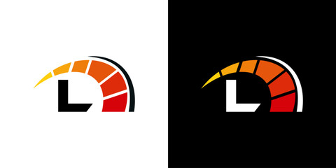 Letter L racing logo, with logo speedometer for racing, workshop, automotive
