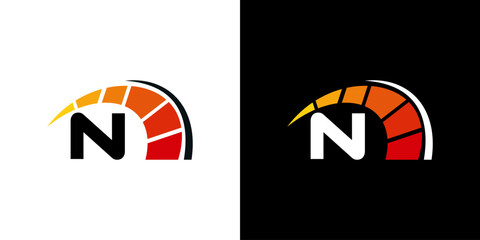 Letter N racing logo, with logo speedometer for racing, workshop, automotive