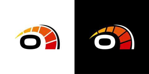 Letter O racing logo, with logo speedometer for racing, workshop, automotive