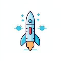 Colorful Illustrated Rocket Launch with Stars and Planets on a Space Adventure