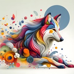 Obraz premium A wolf, minimalistic colorful organic forms, energy,asembled,leyeard, depth, alive vibrant,3d