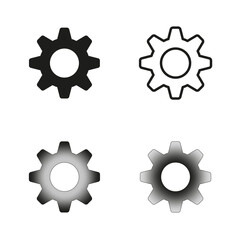 Gear Vector icons set. Machine cogwheel symbols in different styles. Engineering and mechanics concept. Black and gray variations.