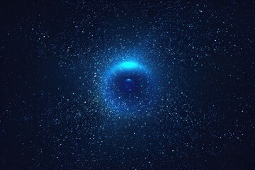 Fototapeta premium A blue star with a hole in the middle. The star is surrounded by a lot of blue and white dots
