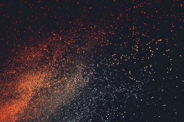A black and orange background with a lot of small dots. The dots are scattered all over the background and are of different sizes