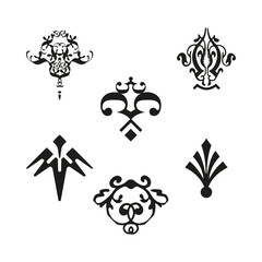 Ornate floral emblem. Gothic fleur de lis symbol. Abstract tribal Vector tattoo. Classic decorative motif.