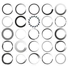 Variety of circular designs. Assorted ring illustrations. Set of round borders. Geometric circle collection. Vector illustration. EPS 10.