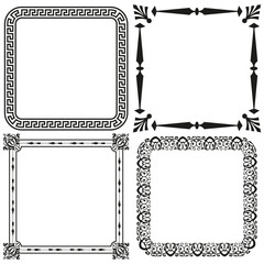 Greek key border frame. Arrowhead corner Vector frame. Floral scrollwork frame. Intricate baroque style frame.