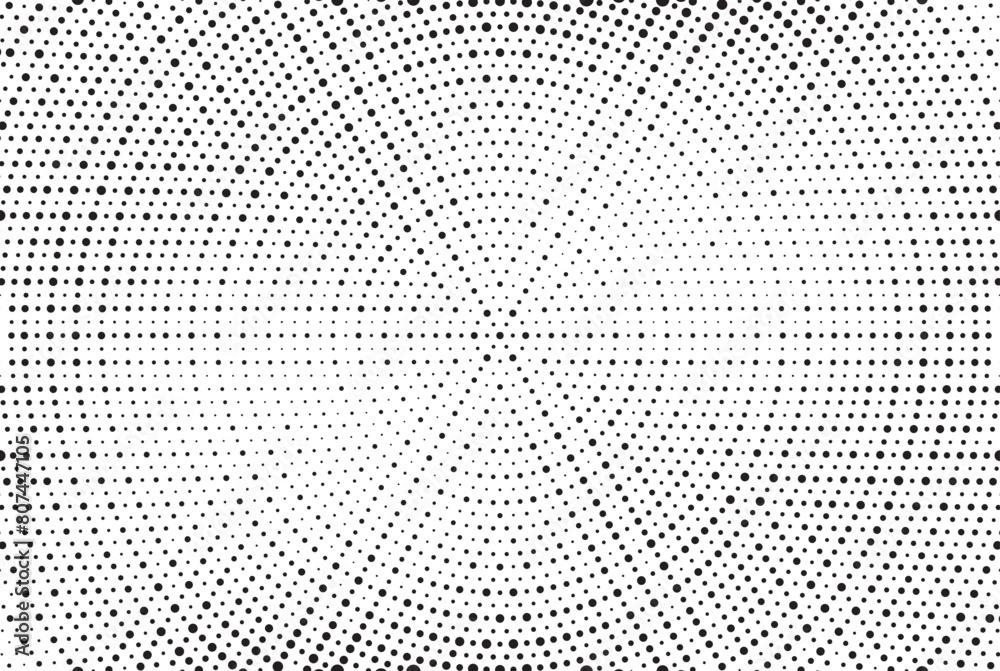 Poster Abstract radial halftone gradient background. Dotted concentric texture with fading effect. Black and white circle shade wallpaper. Monochrome dotted backdrop.