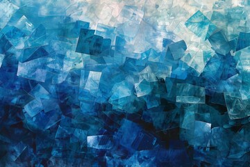 abstract cyan and indigo collage modern interior wall art generative ai painting