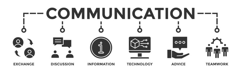 Communication banner web icon vector illustration concept with icon of exchange, discussion, information, technology, advice, and teamwork