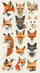  Watercolor illustration of various fox species. Perfect for decorating your home or office.