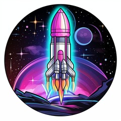 Colorful Vector Illustration of Rocket Launching into Outer Space