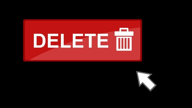 video animation mouse cursor clicking on red delete button digital software, on a transparent background with alpha channel set to zero