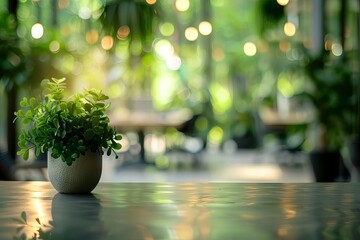 serene green office space with nature integration blurred background concept photo