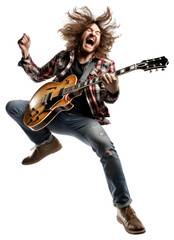Fototapeta premium PNG Jumping guitar guy musician adult white background.