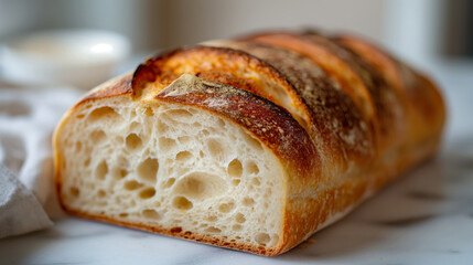 Artisan Whole Sourdough Bread on Linen Cloth in Natural Light