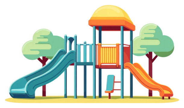 PNG A Kids playground equipment slide outdoors cartoon.